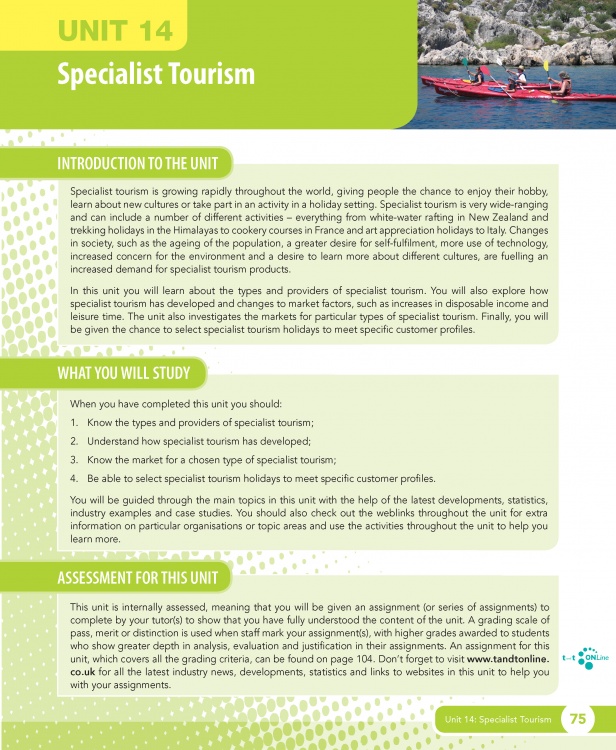Unit 14 Specialist Tourism eUnit (2010 specifications)