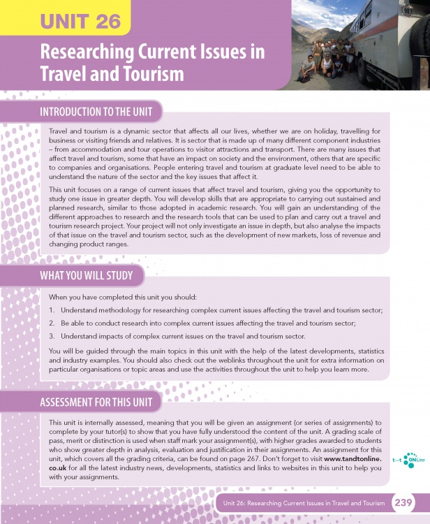 Unit 26 Researching Current Issues in Travel and Tourism eUnit (2010 specifications)