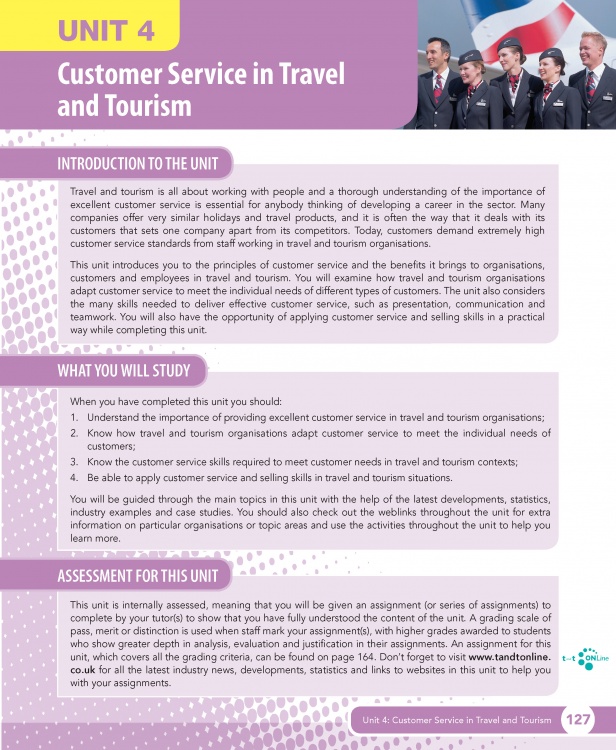 Unit 4 Customer Service in Travel and Tourism eUnit (2010 specifications)
